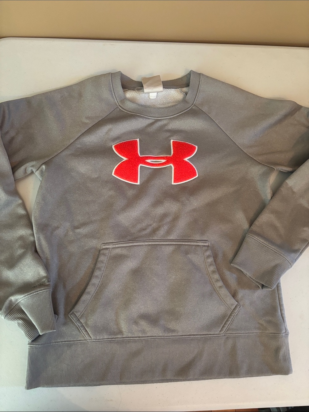 Under Armour Gray Crewneck Sweatshirt Red Logo